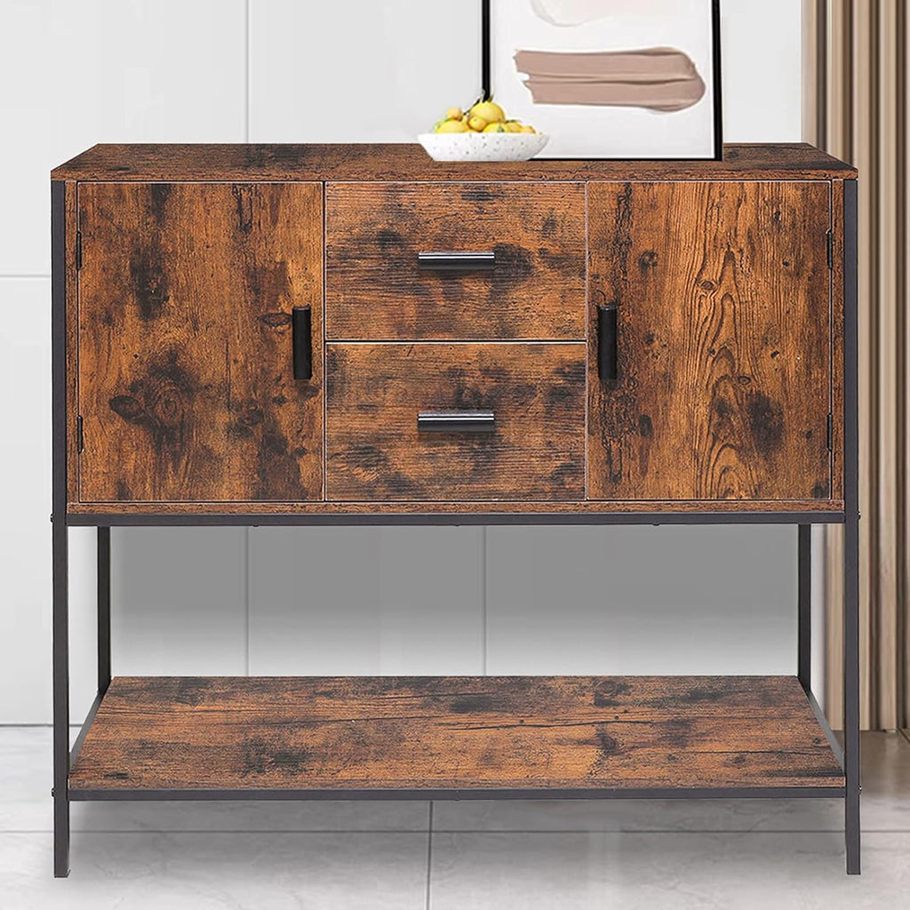 Industrial Buffet Cabinet with 2 Drawers & Doors and 1 Open Shelf A7600