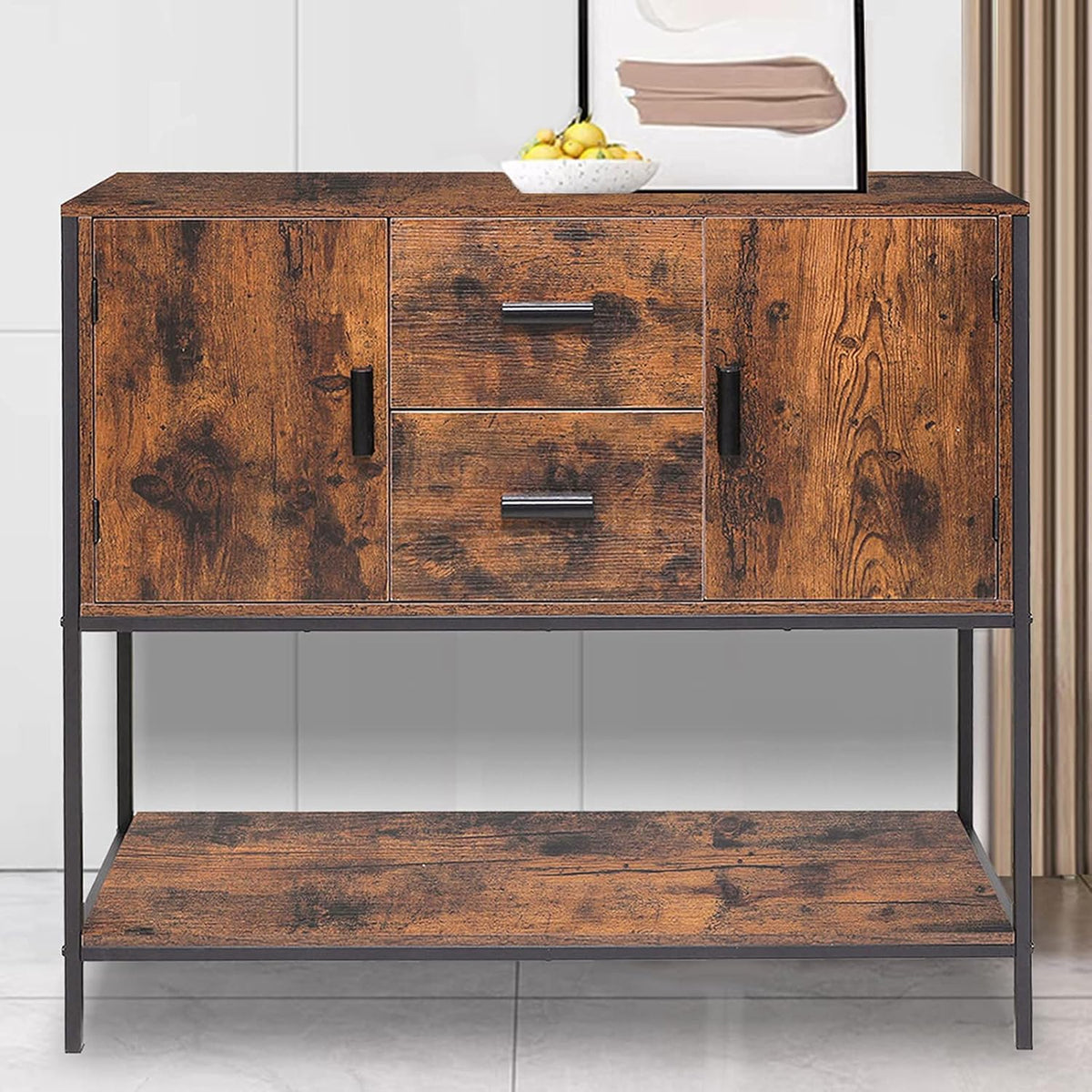 Industrial Buffet Cabinet with 2 Drawers & Doors and 1 Open Shelf A7600