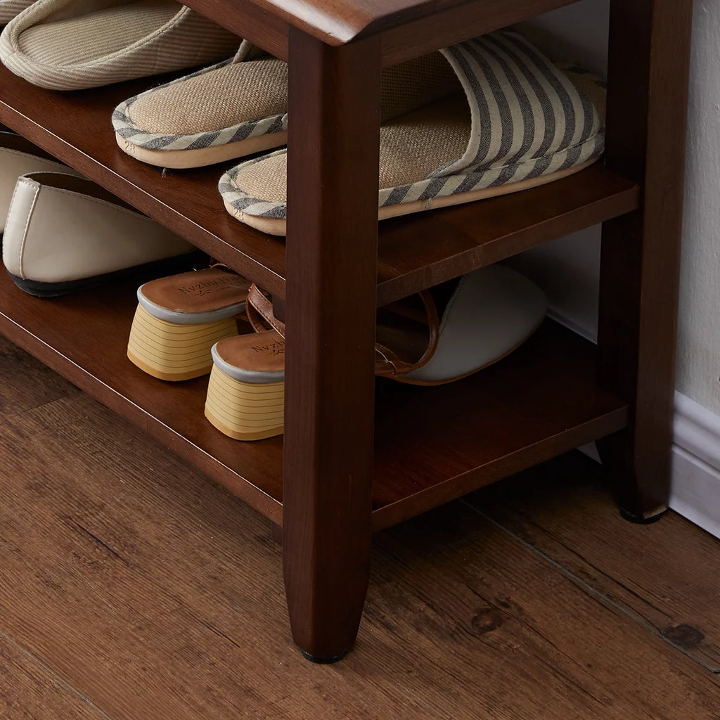 Dark Brown 3 Tier Wood Shoe Storage Bench Q63016