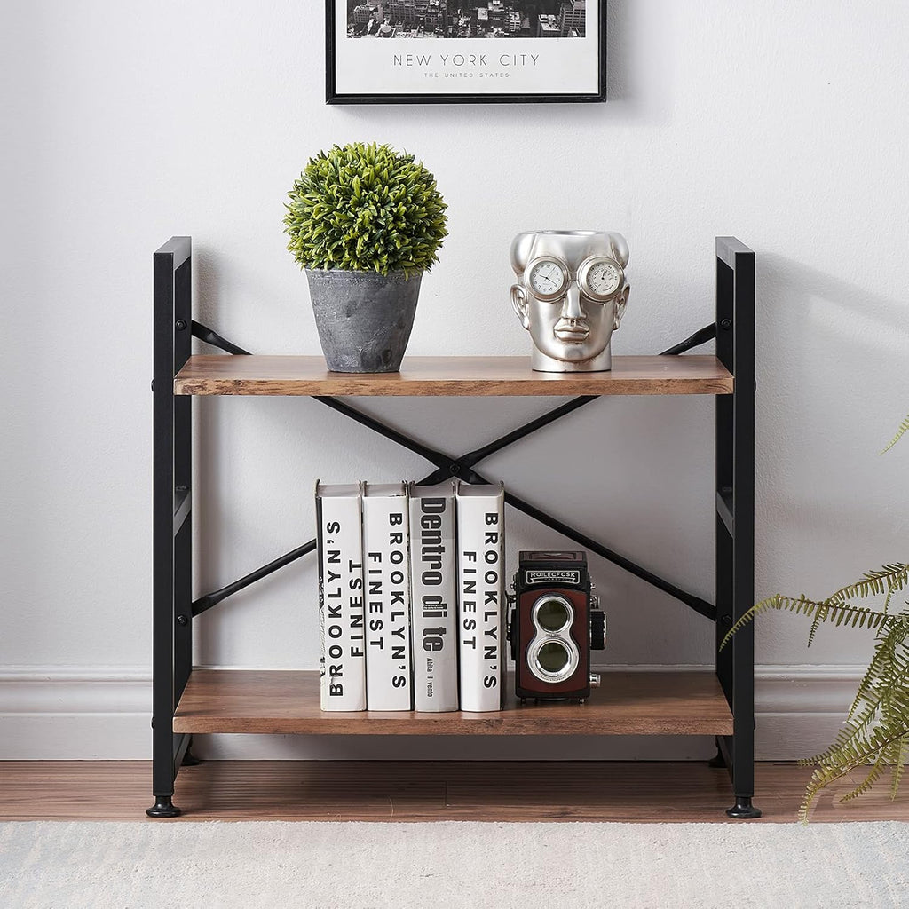 Vintage Brown 4 Tier Wood Bookshelf with Metal Frame X131