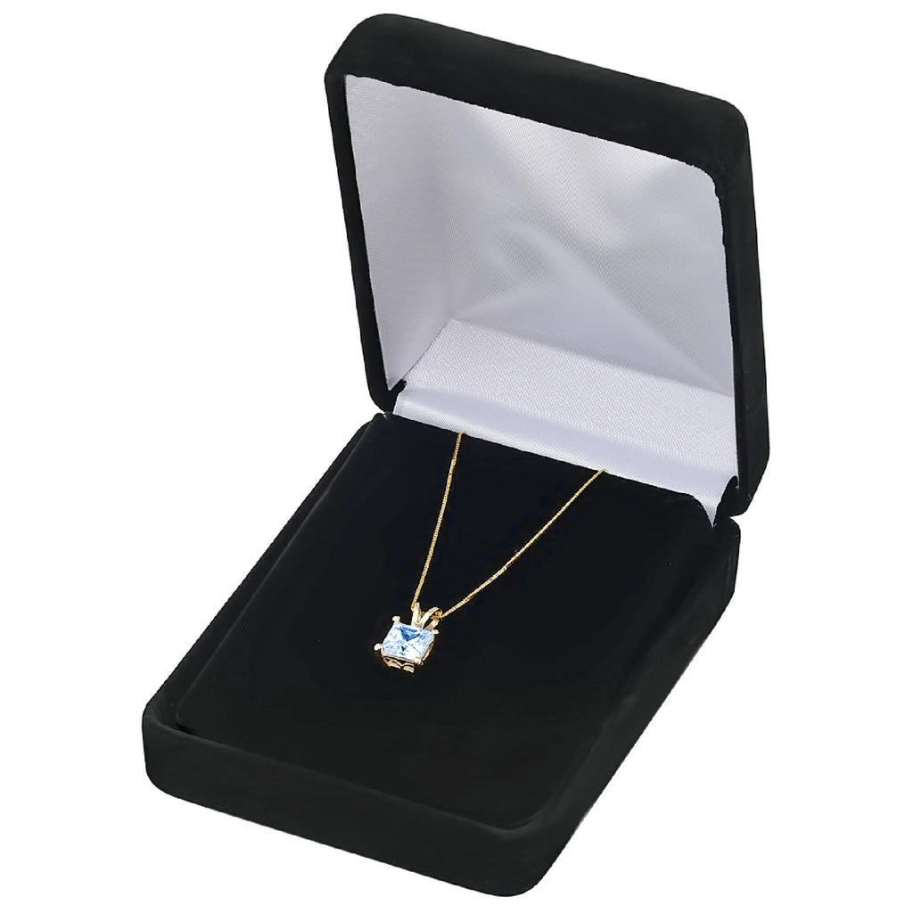 Princess Cut Natural Sky Blue Topaz 14k Yellow Gold Pendant with 16" Gold Chain H659