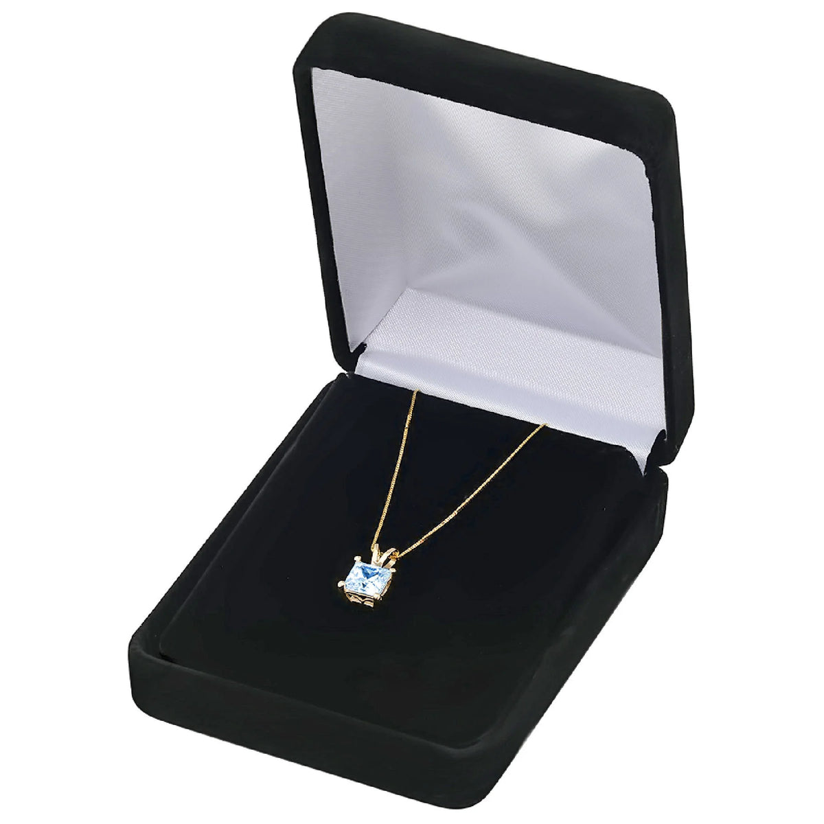 Princess Cut Natural Sky Blue Topaz 14k Yellow Gold Pendant with 16" Gold Chain H659