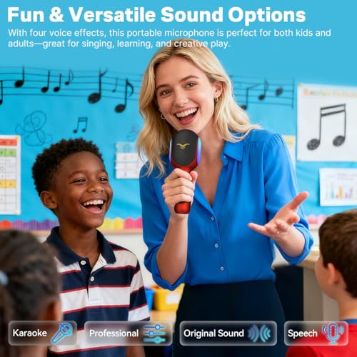 Wireless Bluetooth Karaoke Microphone, 5-in-1 Portable Handheld Mic Speaker with RGB Lights Z37680