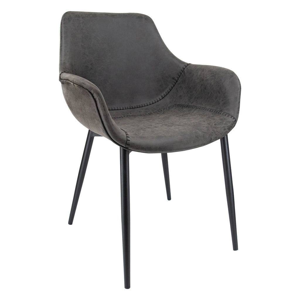 Charcoal Black Leather Dining Arm Chair with Metal Legs O312