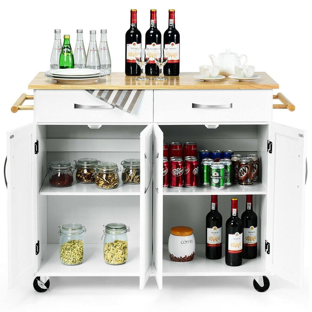 White Wood Top Rolling Kitchen Utility Cart H71671