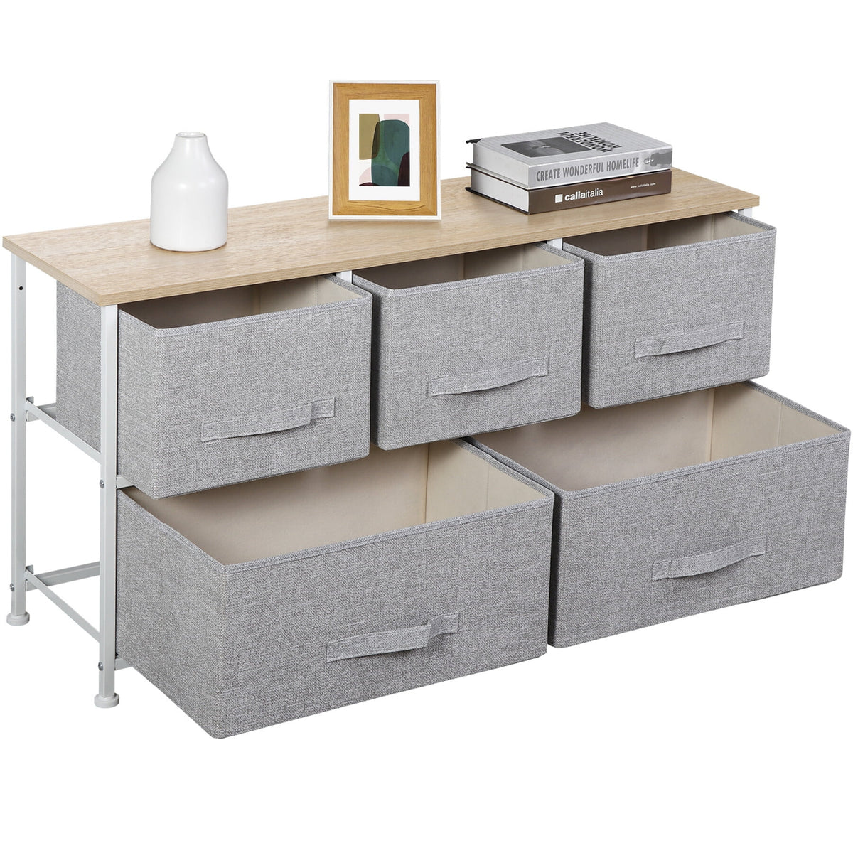 Brown 5 Drawer Fabric Dresser Q13509