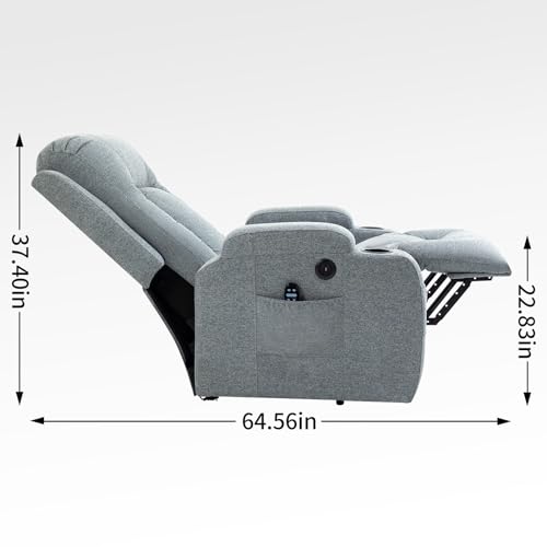 Gray Power Lift Recliner Chair with USB Charging, Cup Holders, Side Pockets, Waist Heating, 8 Point Massage I9343