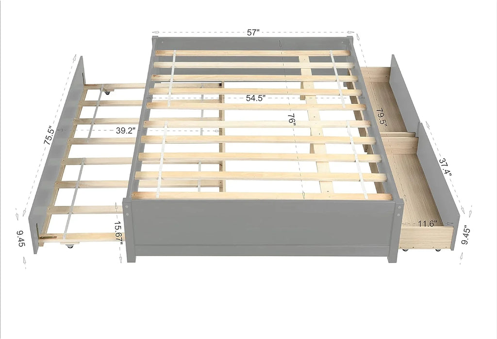 Full Size Wood Platform Bed with Trundle and 2 Drawers O587146
