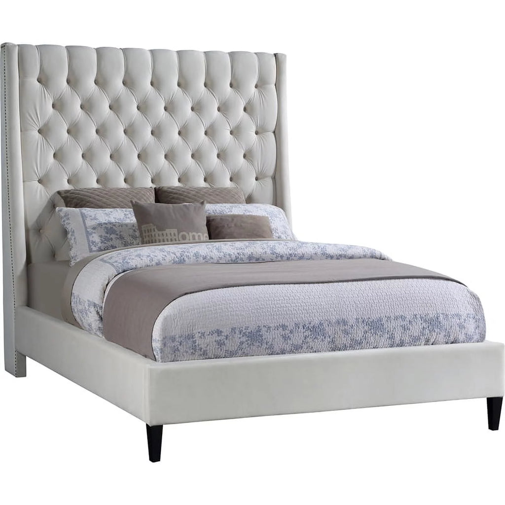 Cream Velvet Queen Bed I193219