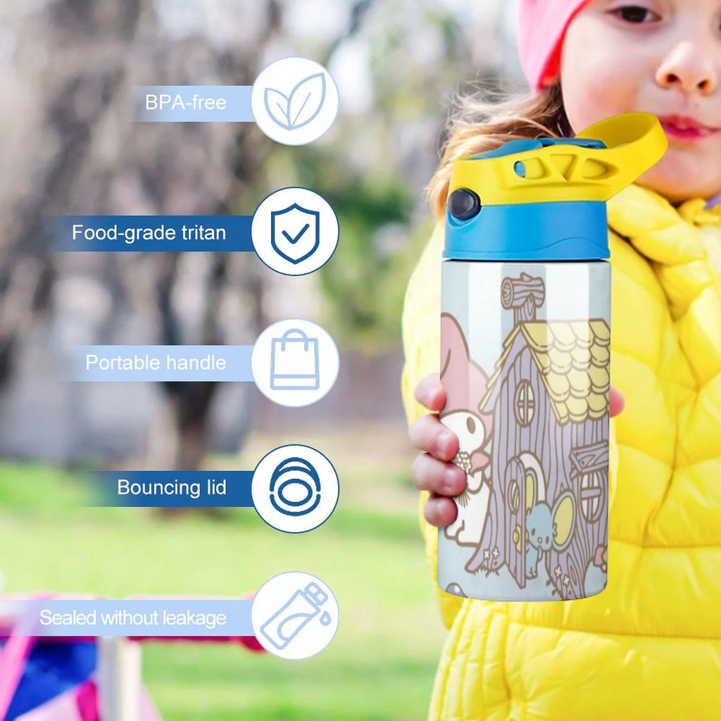 Stainless Steel Vacuum Insulated Children's Water Bottle with Straw Q490