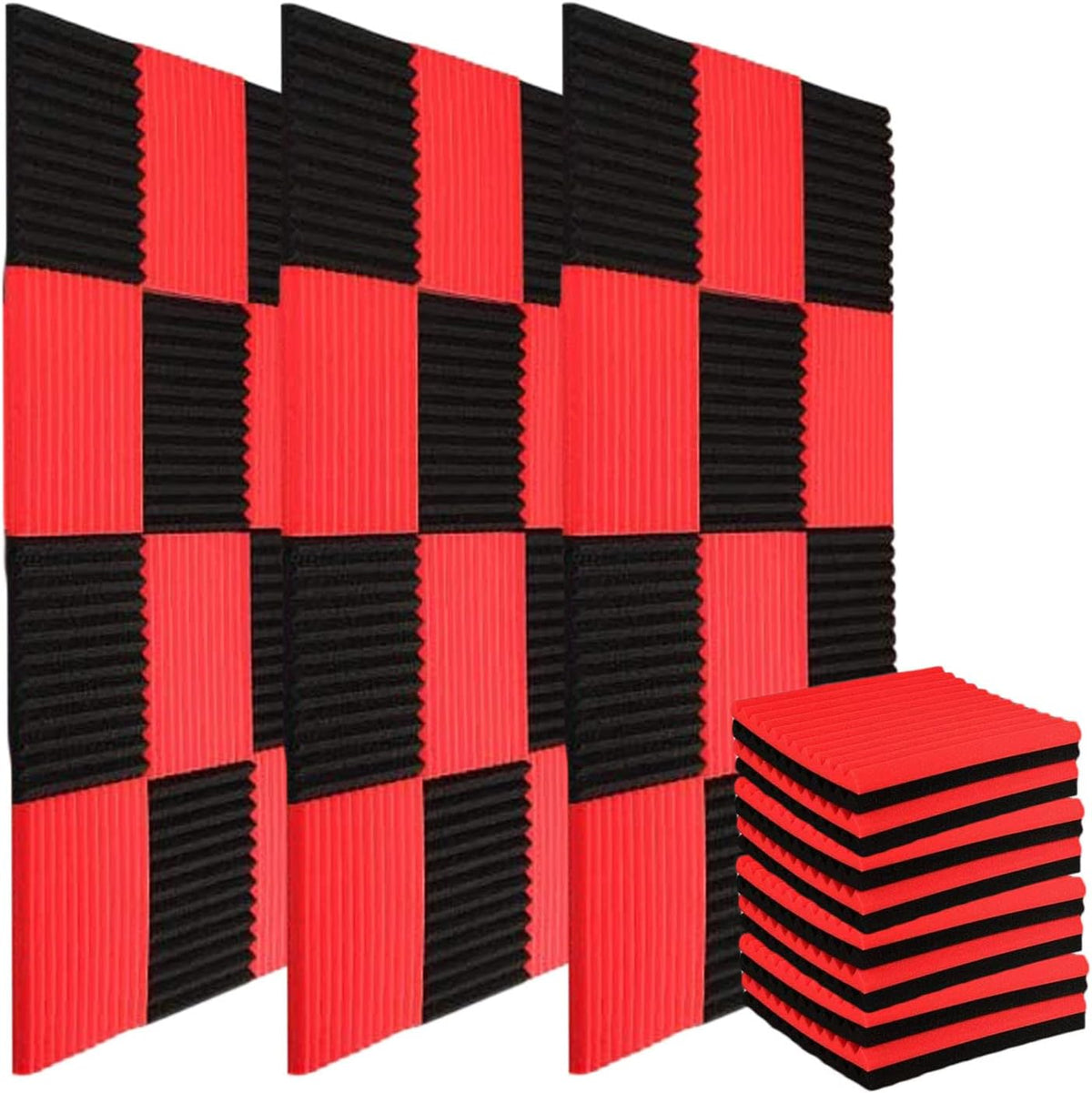 52 Pack Acoustic Foam Panels 12X12 X1 Sound Proof Noise Cancelling Foam Wedges (Black/Blue) R2066