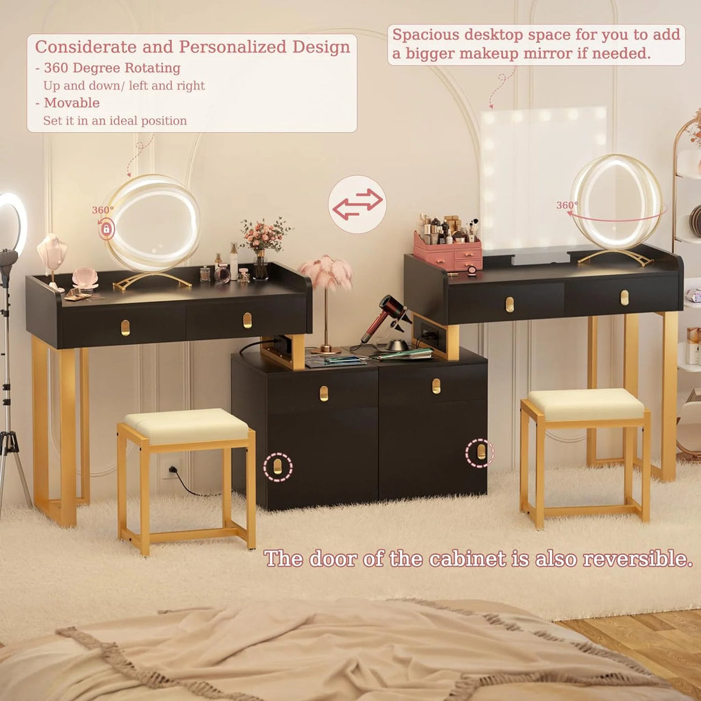 Black Vanity Desk with Lighted Mirror and Chair H2609
