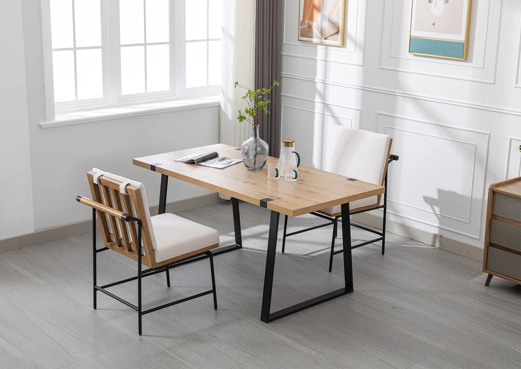 White Linen Upholstered Dining Chair Set of 2 with Metal Legs Q103