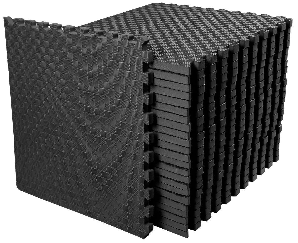 1 In. Thick EVA Foam Interlocking Exercise Mat, 18 Piece, Black Y481226