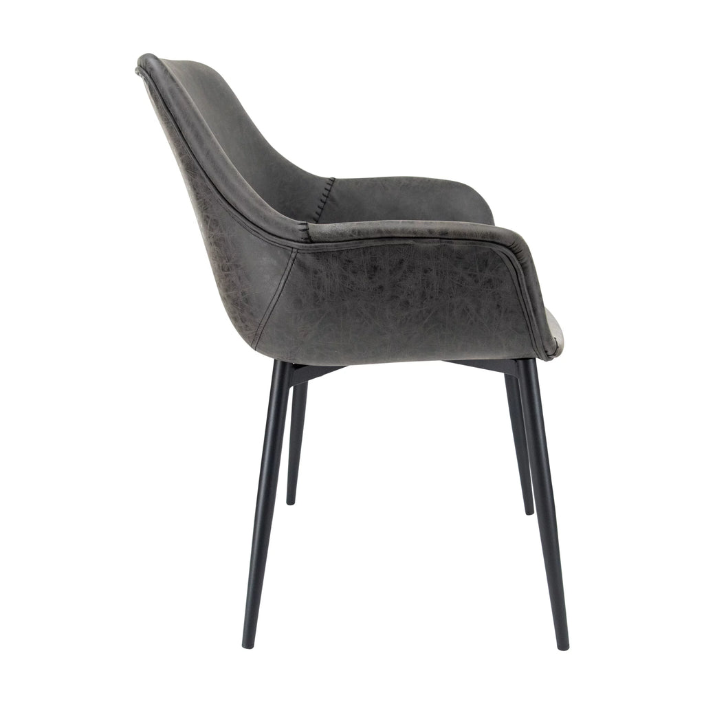 Charcoal Black Leather Dining Arm Chair with Metal Legs O312