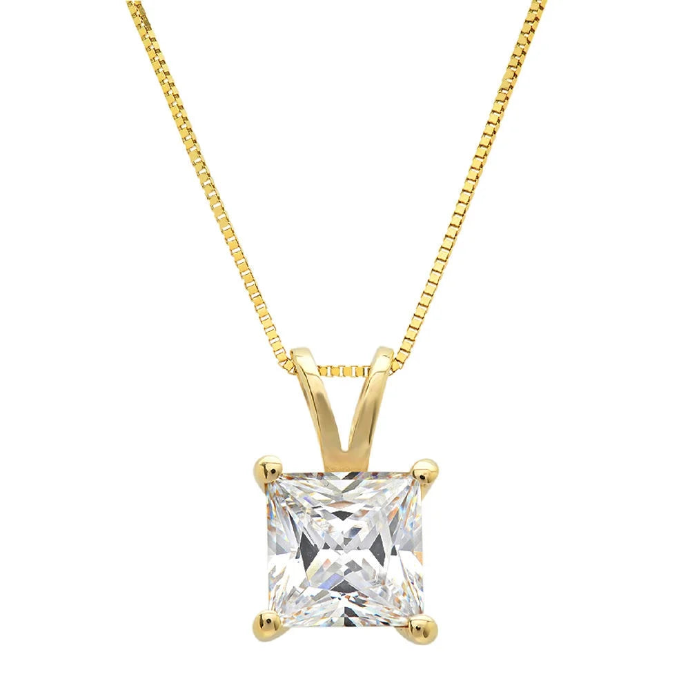 Princess Cut Natural Sky Blue Topaz 14k Yellow Gold Pendant with 16" Gold Chain H659