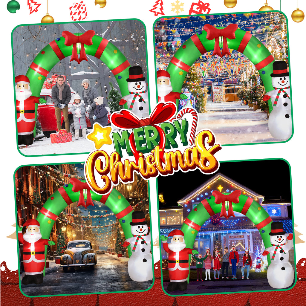 10FT Christmas Inflatable Archway Santa Claus and Snowman with LED Lights U1822