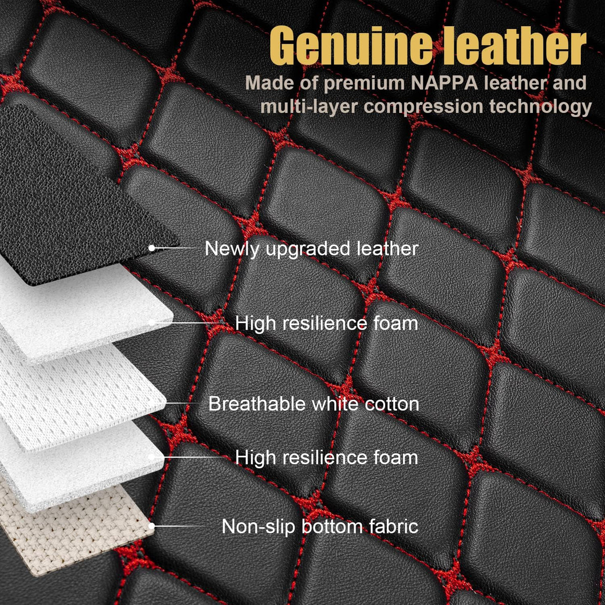 Leather Car Floor Mats 1st & 2nd Row Black Z90938