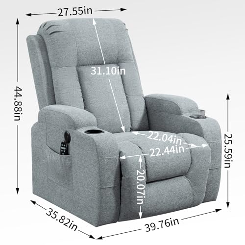 Gray Power Lift Recliner Chair with USB Charging, Cup Holders, Side Pockets, Waist Heating, 8 Point Massage I9343