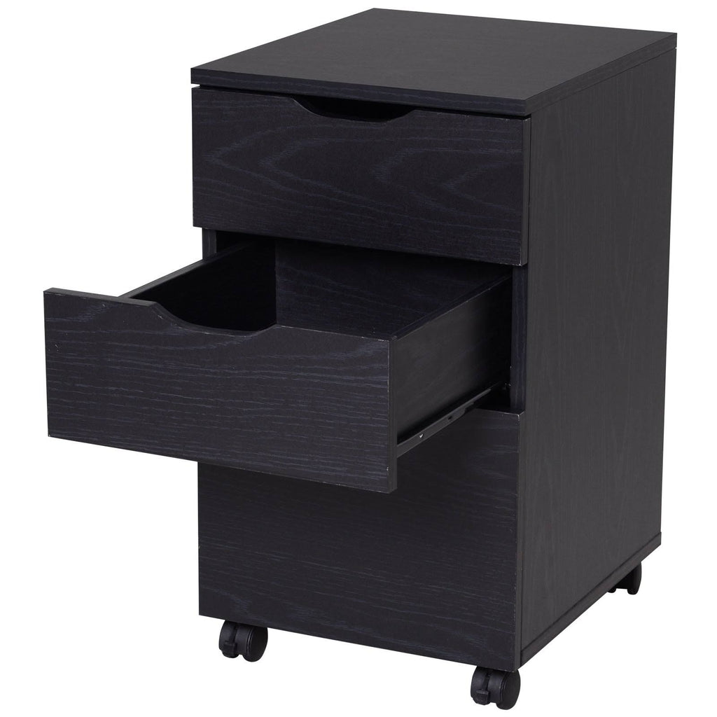 Black Wood Grain 3 Drawer Rolling File Cabinet I928593