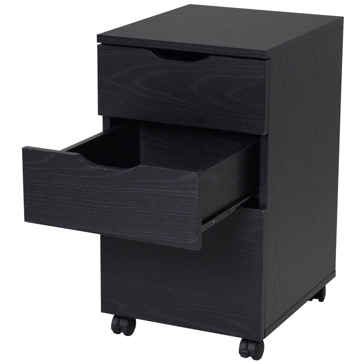 Black Wood Grain 3 Drawer Rolling File Cabinet I928593
