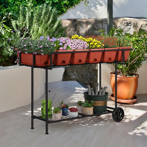 Black Raised Plastic Garden Bed with Legs and Wheels V92737