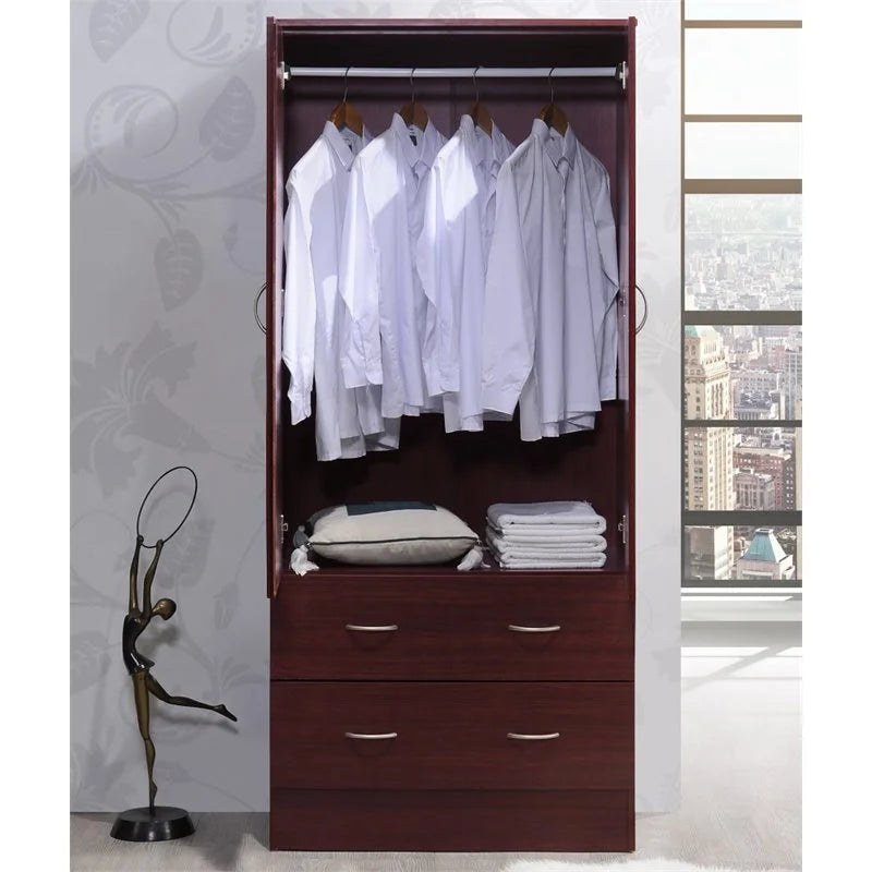 2 Piece Bedroom Set with Captain Bed and 2 Door Armoire in Mahogany L274