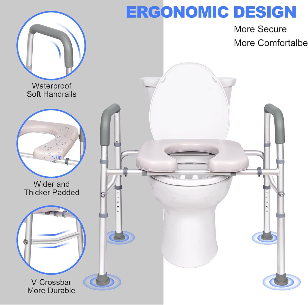 Raised Toilet Seat with Handles, Width Adjustable, 400 lbs M308206