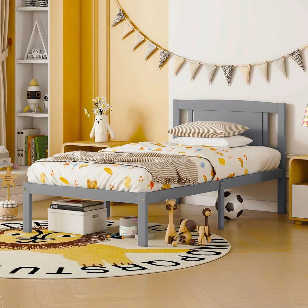 Twin Size Wood Platform Bed with Headboard R343118
