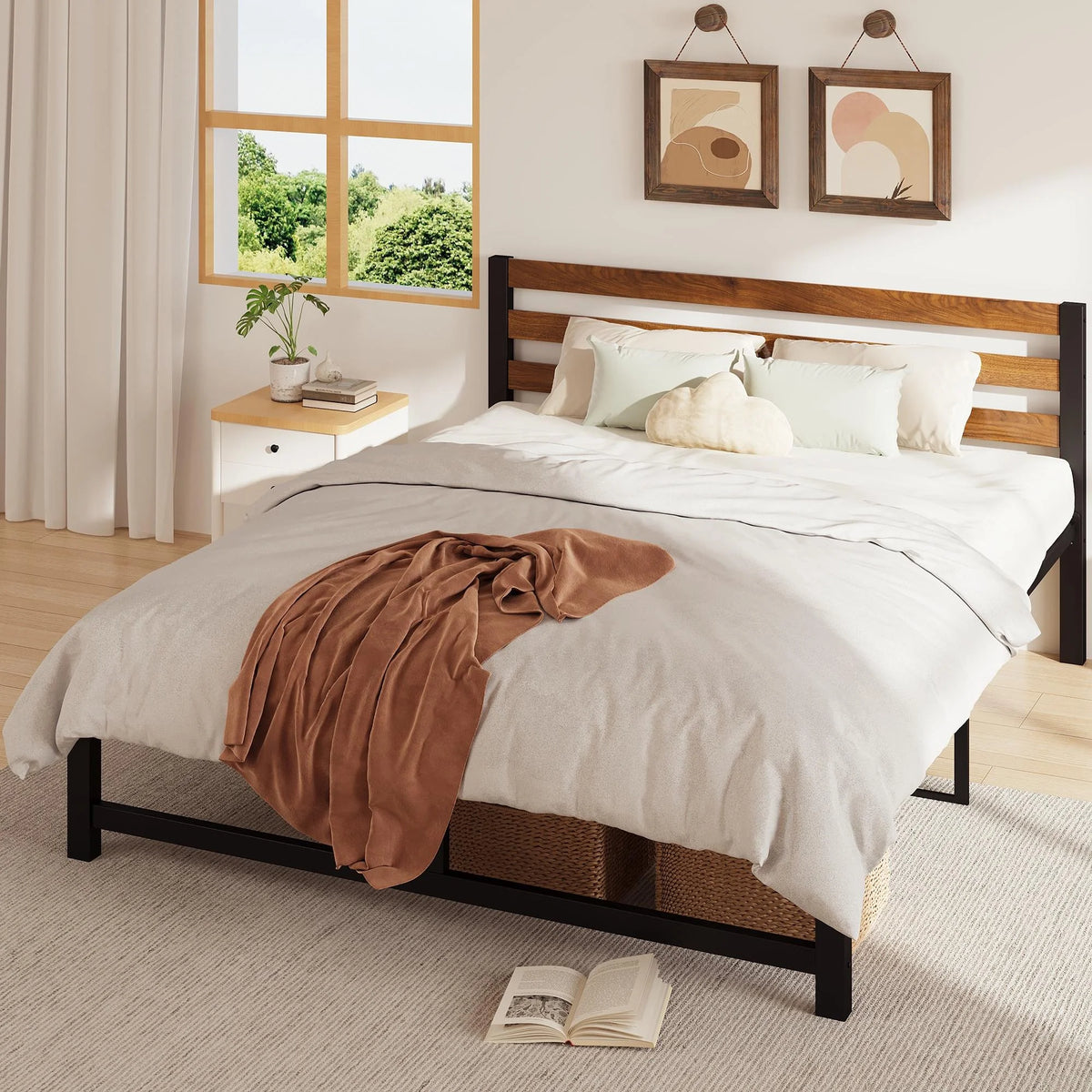 Queen Platform Bed Frame with Headboard K9181