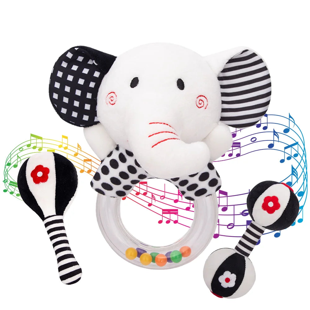 3PCS Black and White Plush Baby Rattles Q170