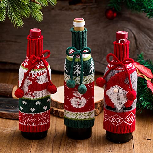 Knitted Christmas Wine Bottle Cover 3PCS X64696
