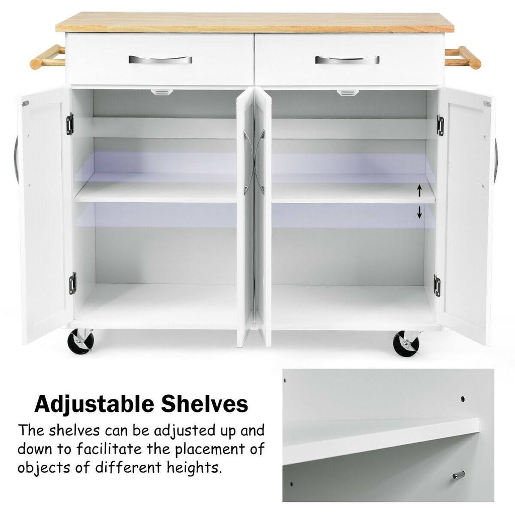 White Wood Top Rolling Kitchen Utility Cart H71671