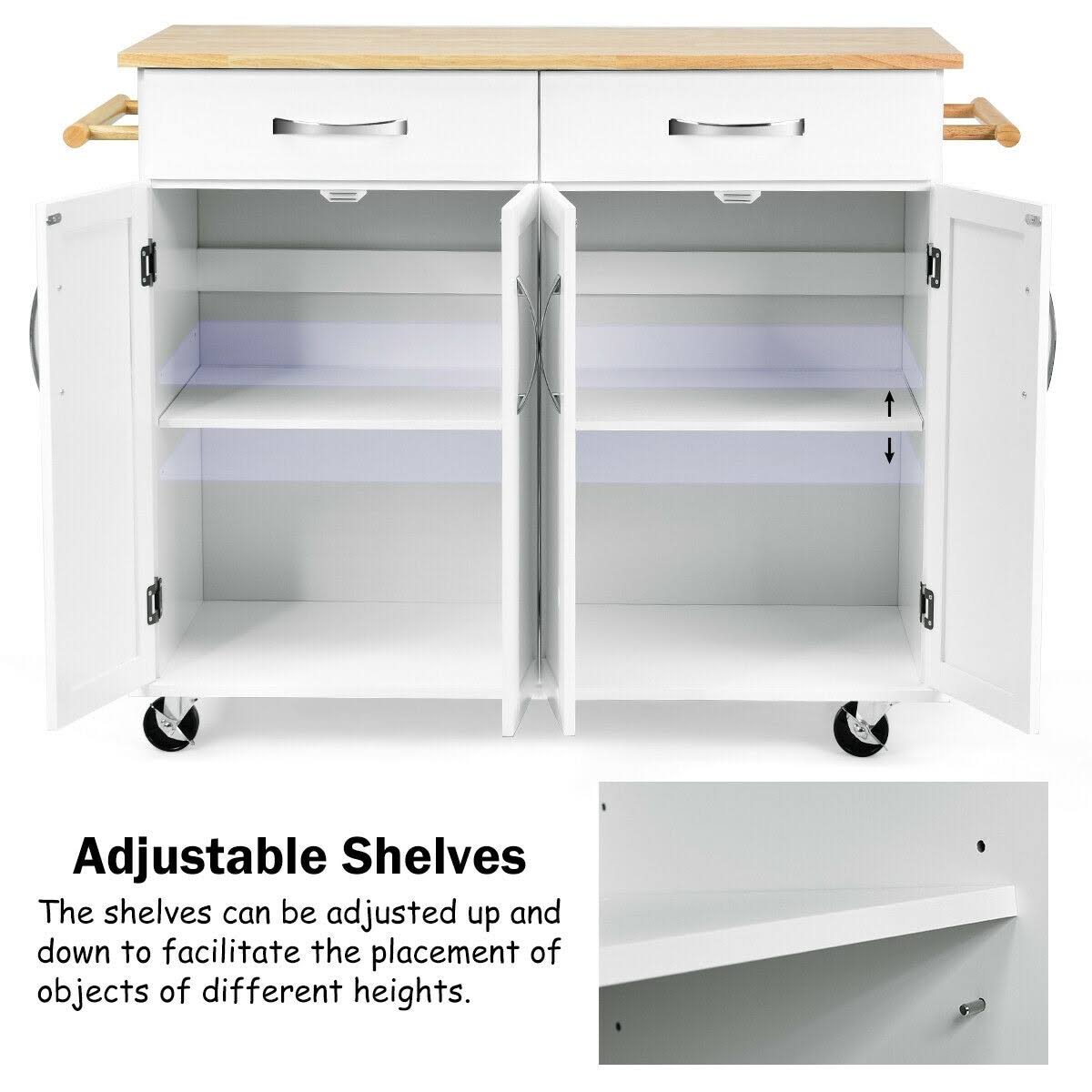 White Wood Top Rolling Kitchen Utility Cart H71671