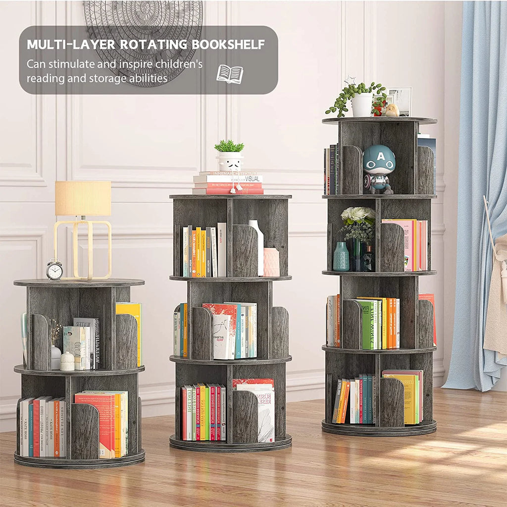 Grey Oak 4 Tier Rotating Corner Bookshelf A459394