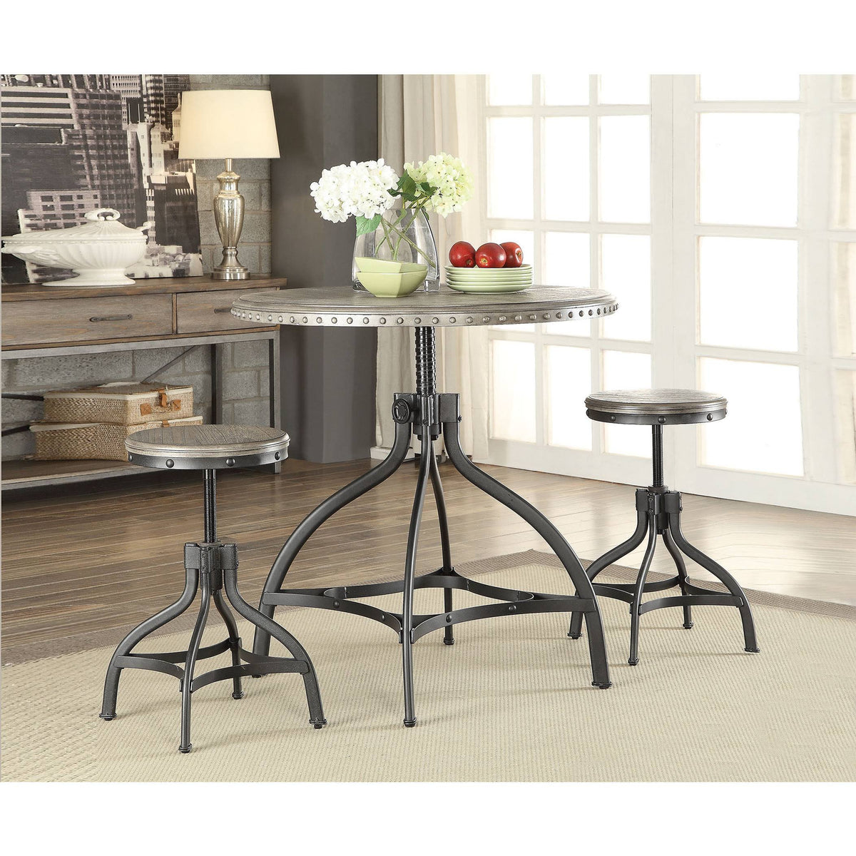 Gray Oak Metal 3-Piece Adjustable Counter Height Set X891521