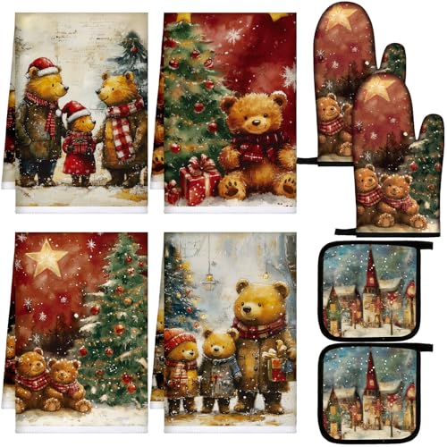 8 Pcs Christmas Kitchen Towel Oven Mitts and Pot Holders Set A821259