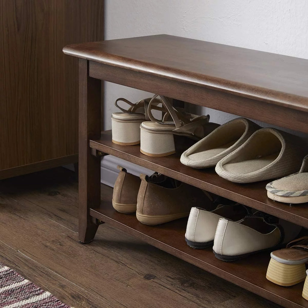 Dark Brown 3 Tier Wood Shoe Storage Bench Q63016