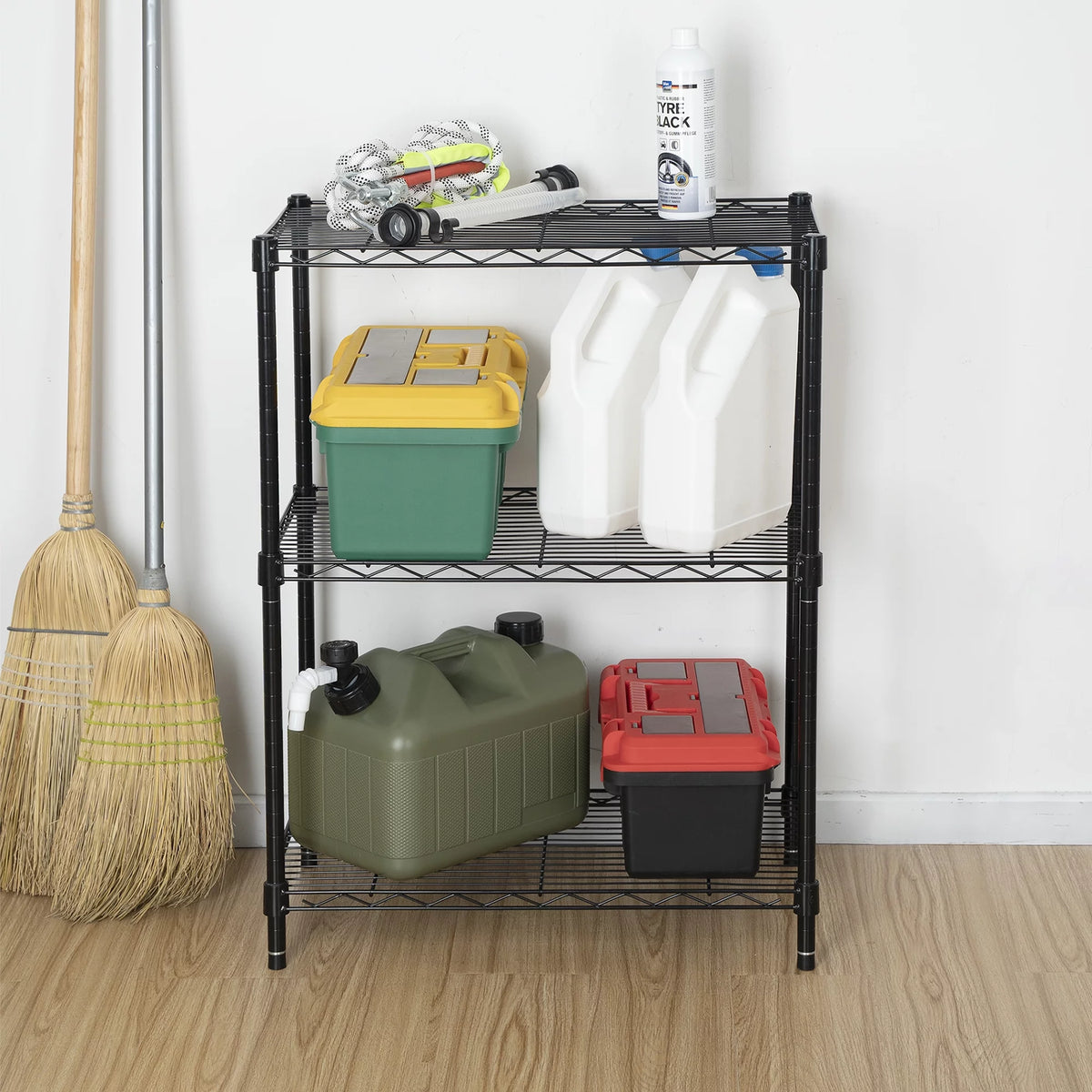 3-Tier Black Wire Shelving Rack M817009