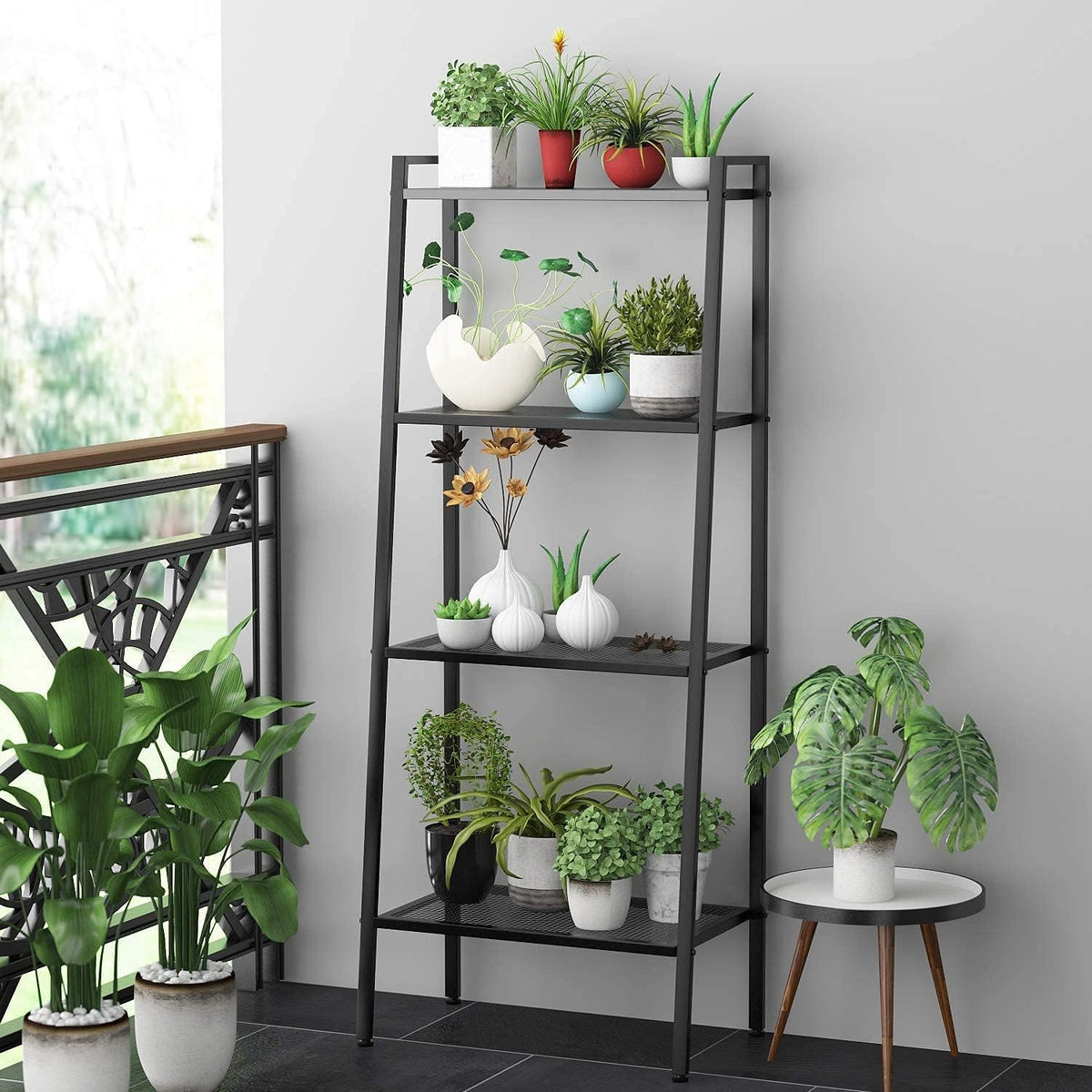 Black 4 Tier Ladder Shelf Bookshelf U62991