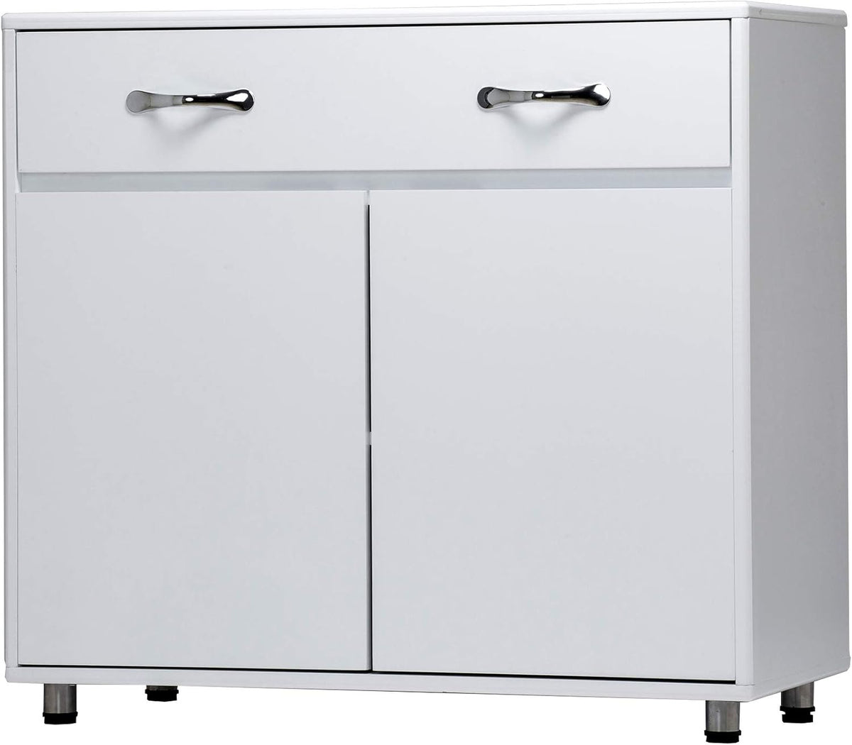 White Round Edge Storage Cabinet with 1 Drawer & 2 Doors T31809