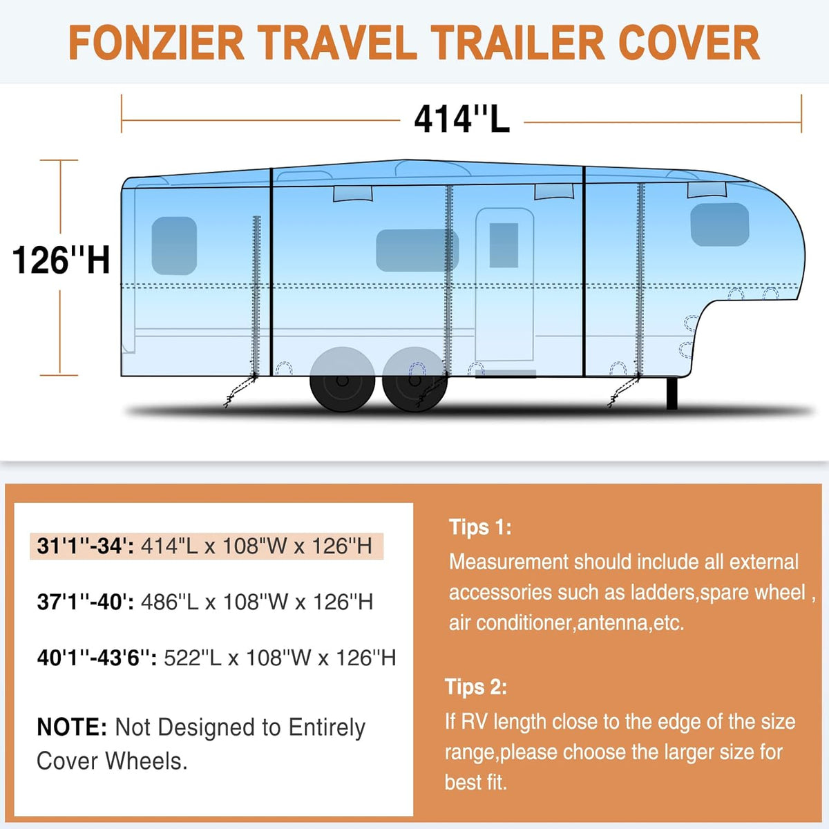 5 Layers Top 5th Wheel RV Cover Heavy Duty Camper Cover K11124
