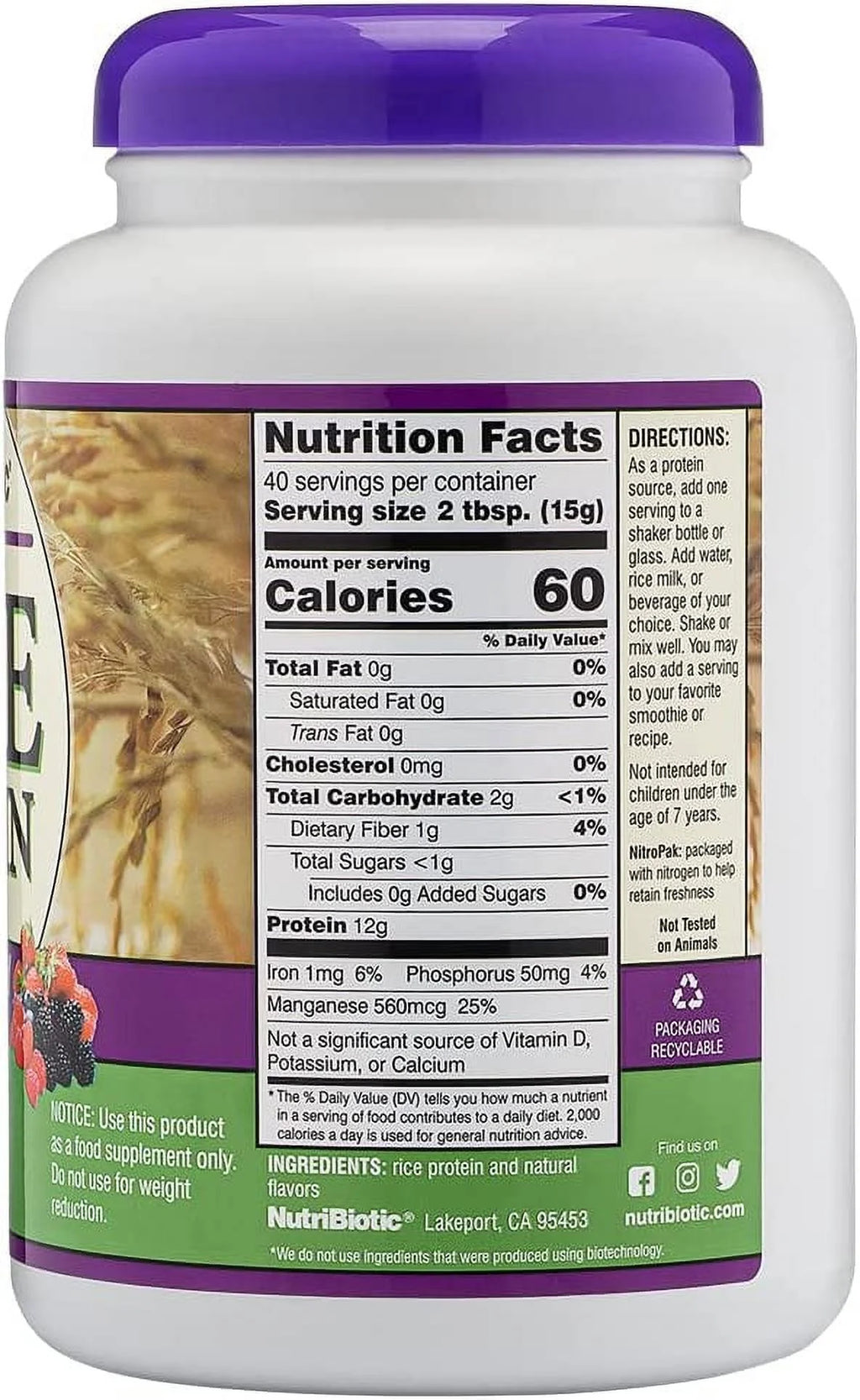 Rice Protein Powder Mixed Berry 1.31 lbs Pack of 4 W605