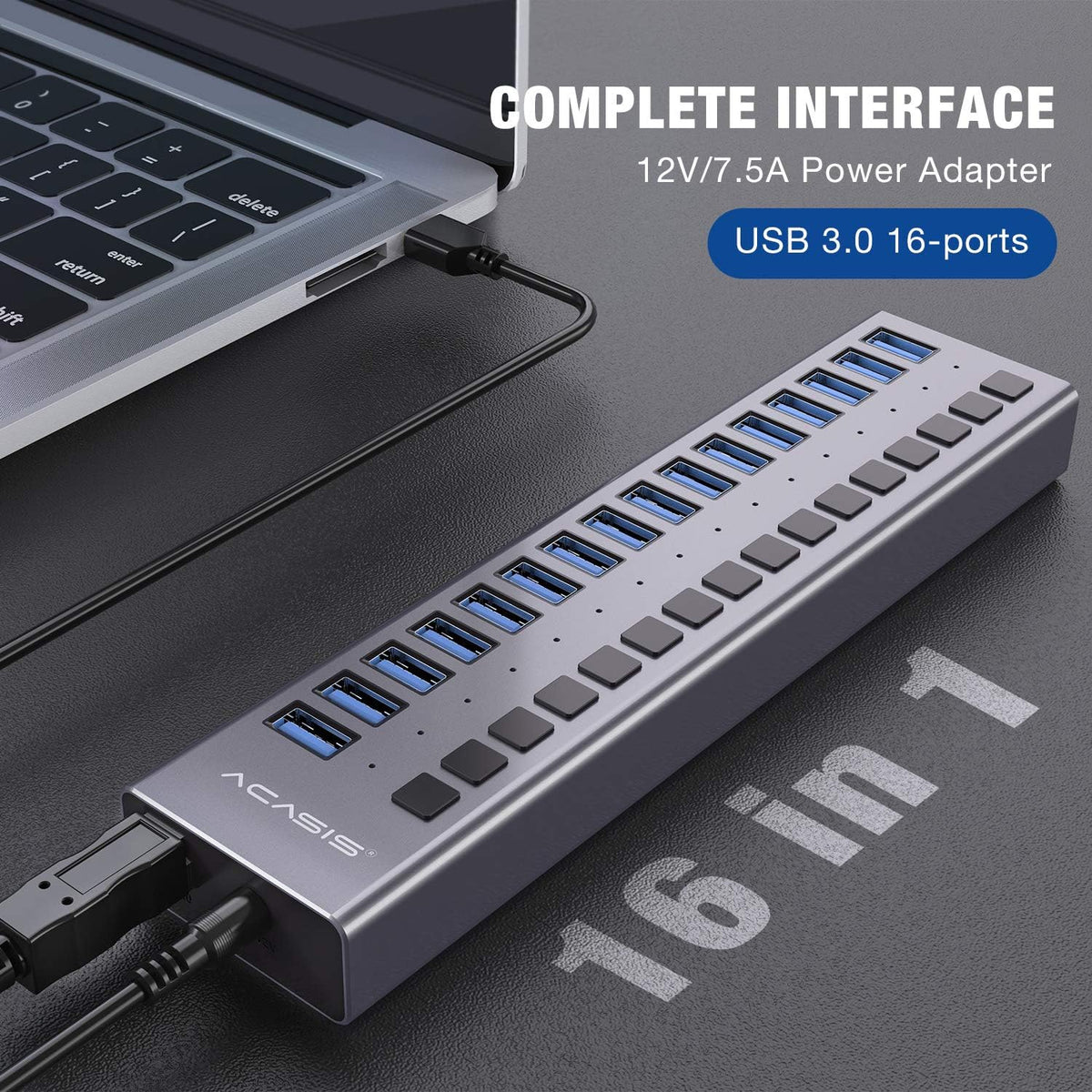 16 Ports USB 3.0 Data Hub with On/Off Switches and Power Adapter S826787