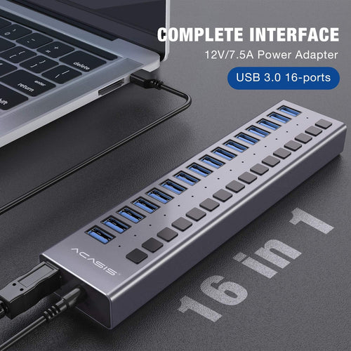 16 Ports USB 3.0 Data Hub with On/Off Switches and Power Adapter S826787