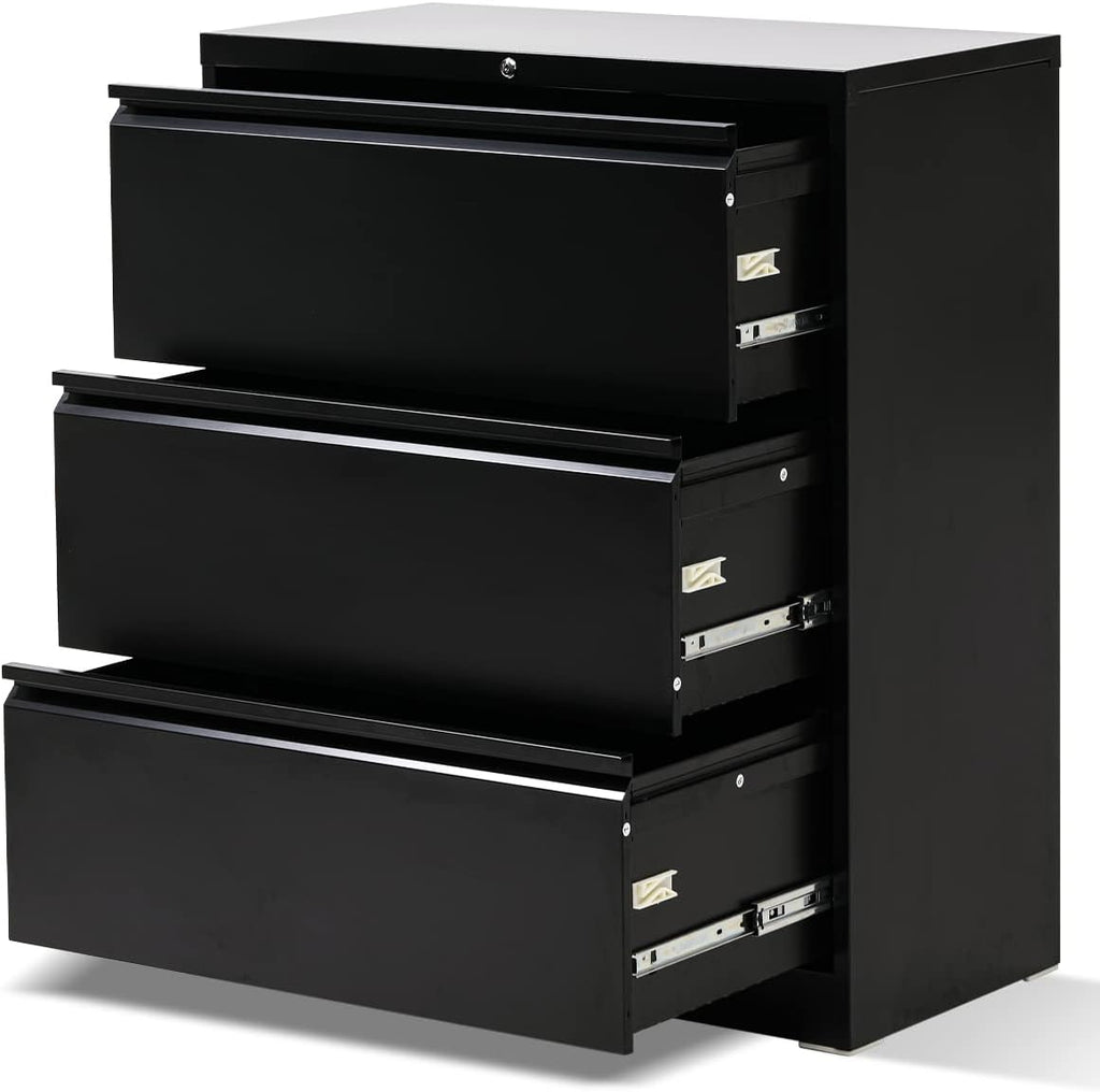 White 3 Drawer Lateral File Cabinet with Lock D5700