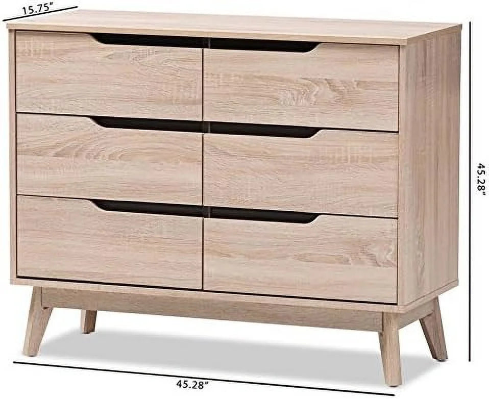 6 Drawer Wood Double Dresser Light Brown A1784