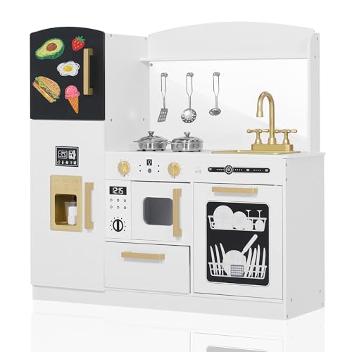Wooden Play Kitchen Set with Sink, Microwave, Ice Maker, Dishwasher, Pink N86794