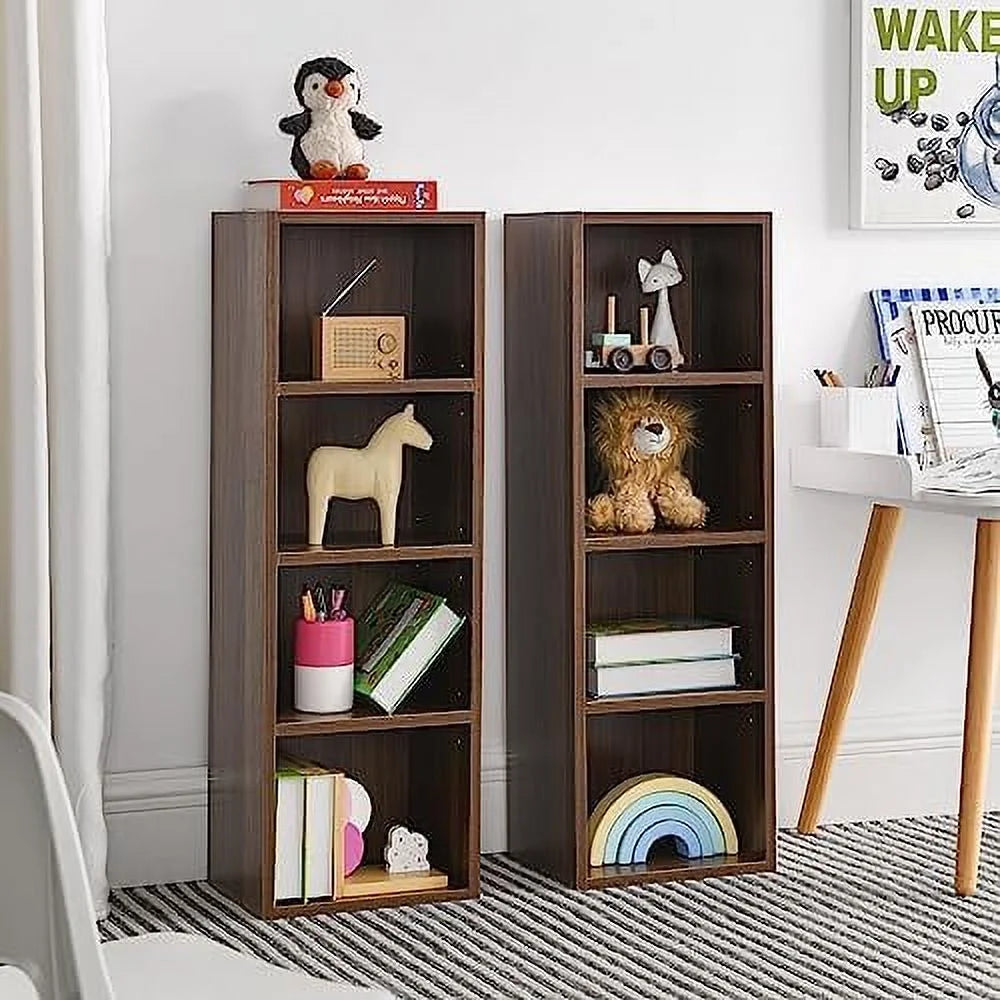 8-Tier Tall Narrow Media Tower Cabinet with Adjustable Shelves Walnut F923557