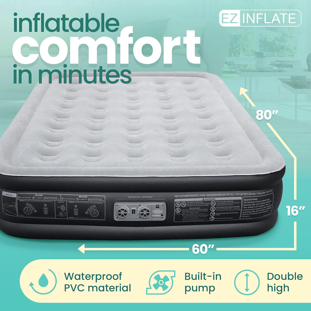 Queen Size Double-High Inflatable Air Mattress with Built in Pump Y516022